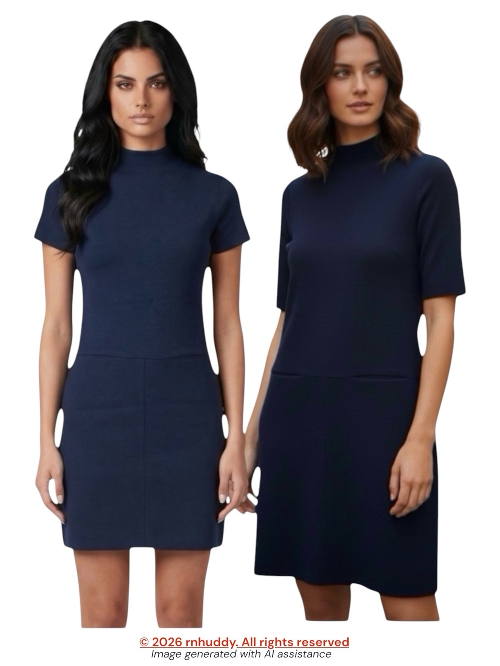 NWT NEBO size 8 (40 in brand) navy mock neck short sleeve dress